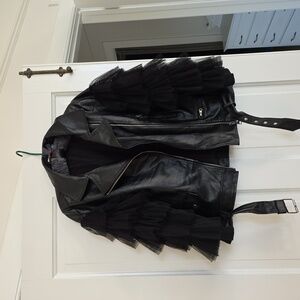 Kate Hewko Sold Out Tulle Sleeve Ruffle Moto Jacket M